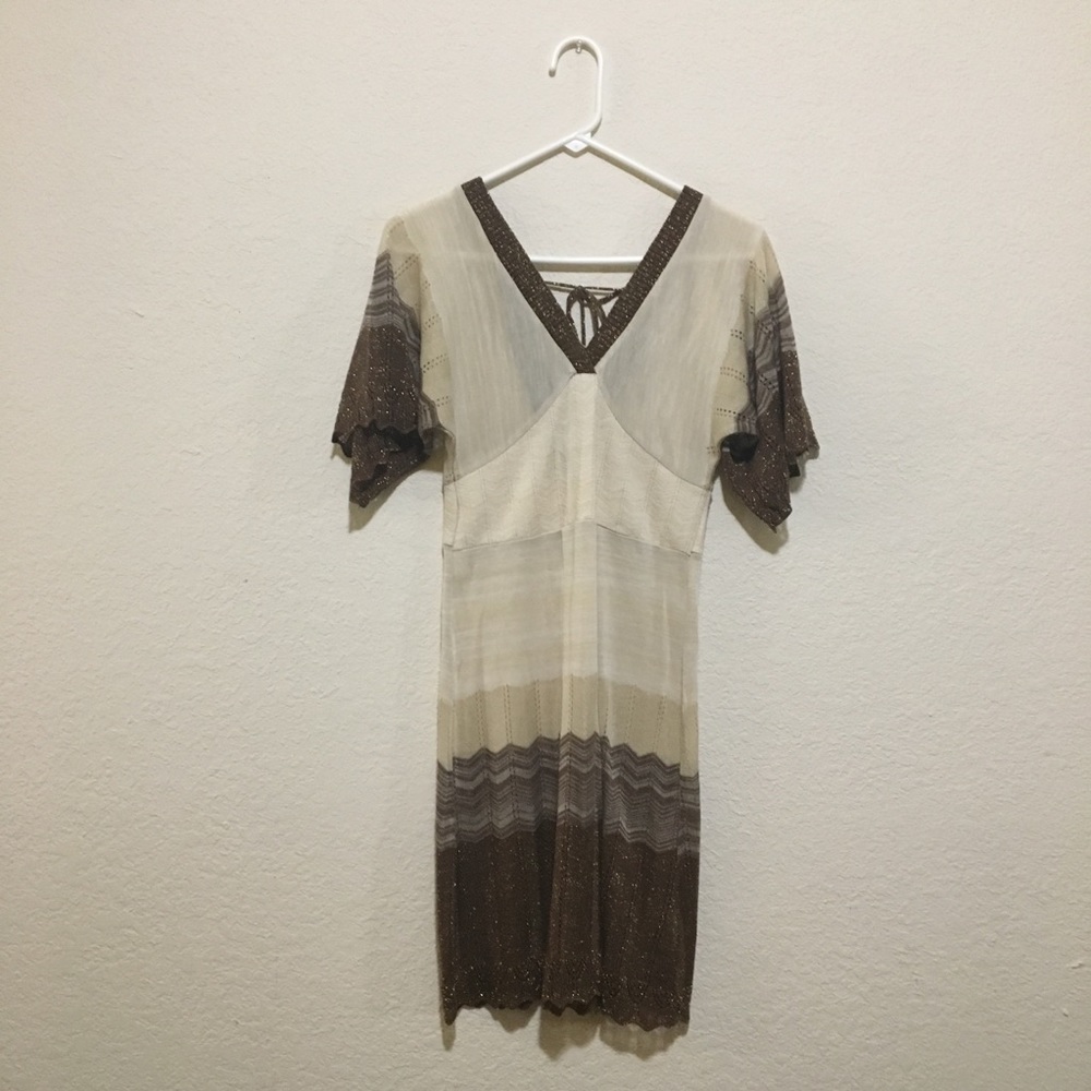 Kimoto Style Sleeve Caramel Holiday Mesh Dress
